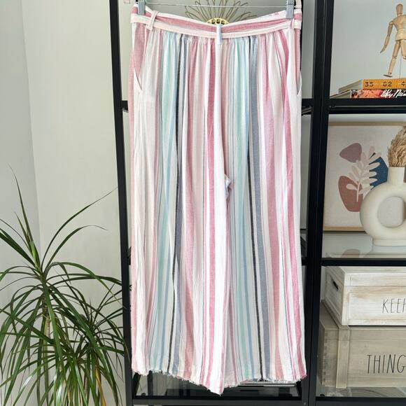 Cloth & Stone by Anthropologie Rita White Blue Pink Wide Leg High Rise Pants M - Picture 3 of 9